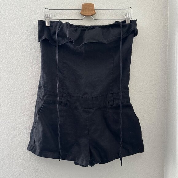 Grass Collection Linen Romper Halter Neck Ruffle Lightweight Minimalist Black 11 - Picture 1 of 10